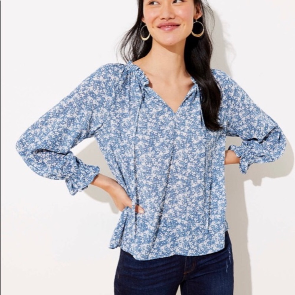 LOFT Tops Nwt Floral Peplum Back Blouse, Size M